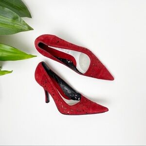 Via Spiga Red Perforated Suede Leather Pumps 5.5